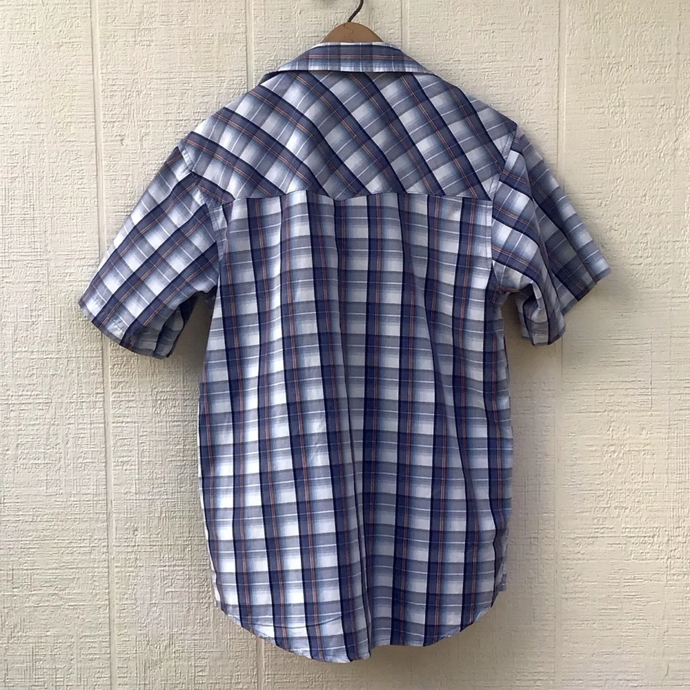 Y2K vintage western style skater vibe short sleeve snap button front Plaid Shirt